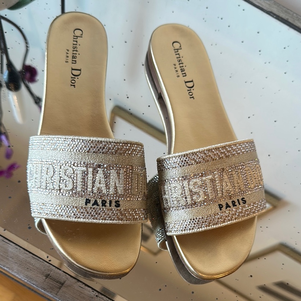 Dior Gold Embossed Sandals